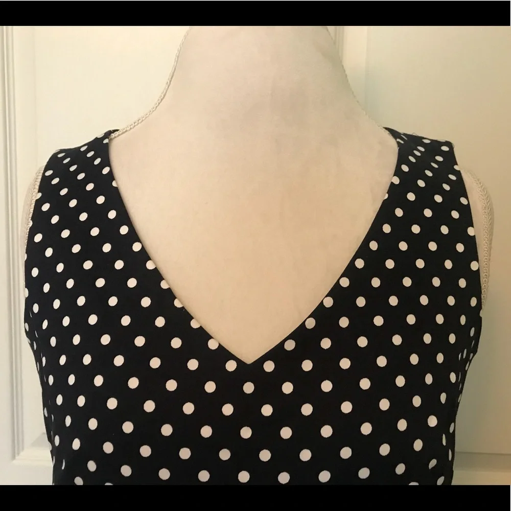 😍GORGEOUS Tahari Navy Blue Polka Dot Dress - Picture 3 of 8